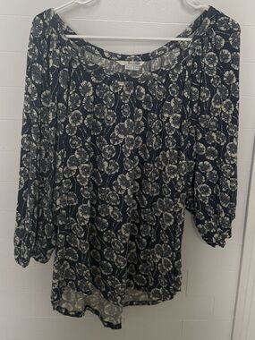 Boden Navy and Cream Floral Blouse XL